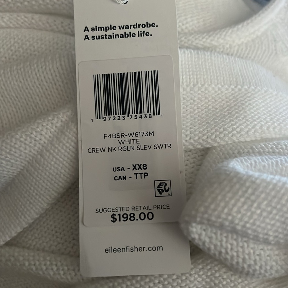 NWT $198 Eileen Fisher White Raglan Sleeve Sweater Size XXS Cotton - Picture 11 of 11